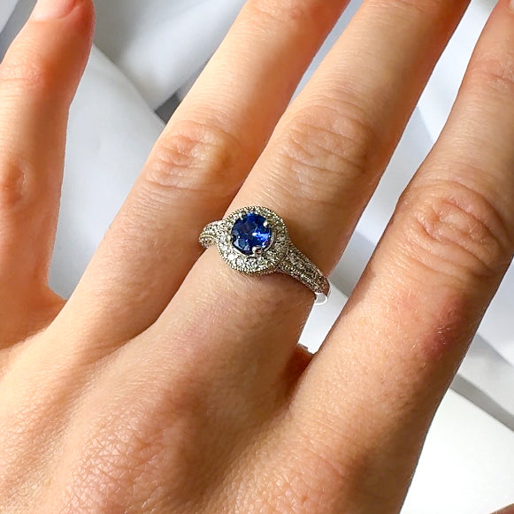 Sapphire and Diamond Halo Ring