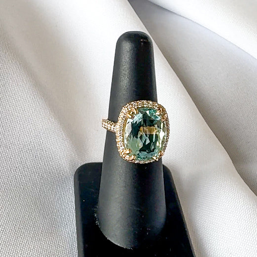 Cushion Cut Aquamarine and Diamond Ring