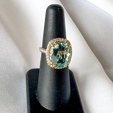 Cushion Cut Aquamarine and Diamond Ring