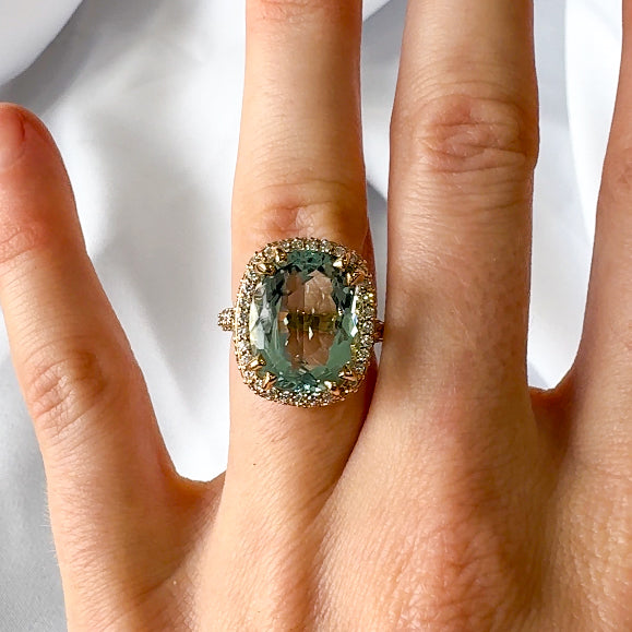 Cushion Cut Aquamarine and Diamond Ring