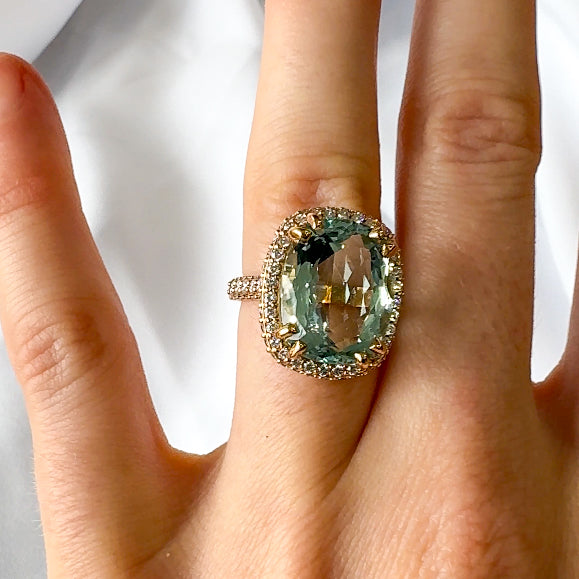 Cushion Cut Aquamarine and Diamond Ring