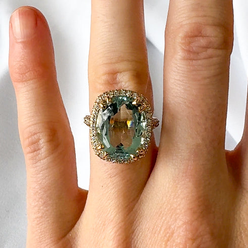 Cushion Cut Aquamarine and Diamond Ring