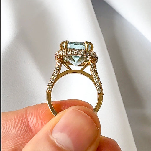 Cushion Cut Aquamarine and Diamond Ring