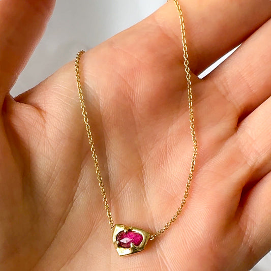 14k Gold Pink Tourmaline Necklace