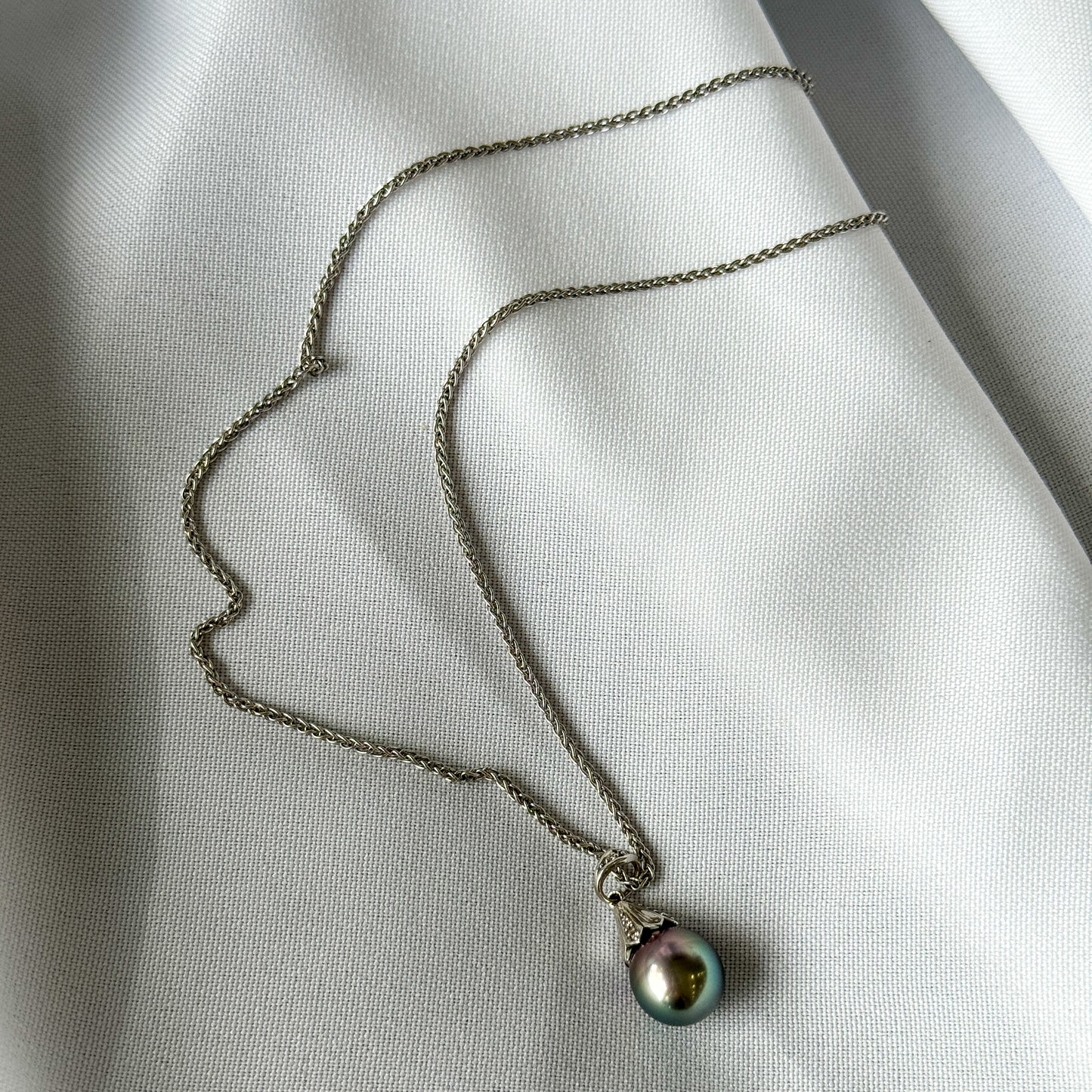 Tahitian Black Pearl and Pave Diamond Pendant