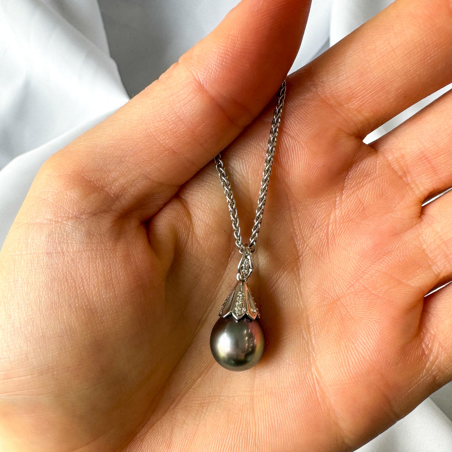 Tahitian Black Pearl and Pave Diamond Pendant