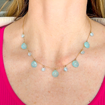 Chalcedony and Apatite Dewdrop Necklace