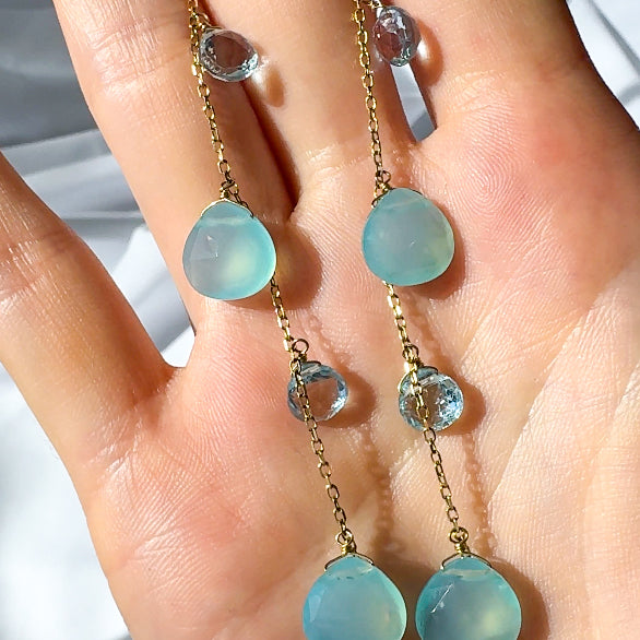 Chalcedony and Apatite Dewdrop Necklace