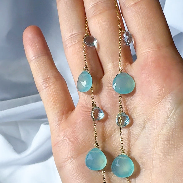 Chalcedony and Apatite Dewdrop Necklace