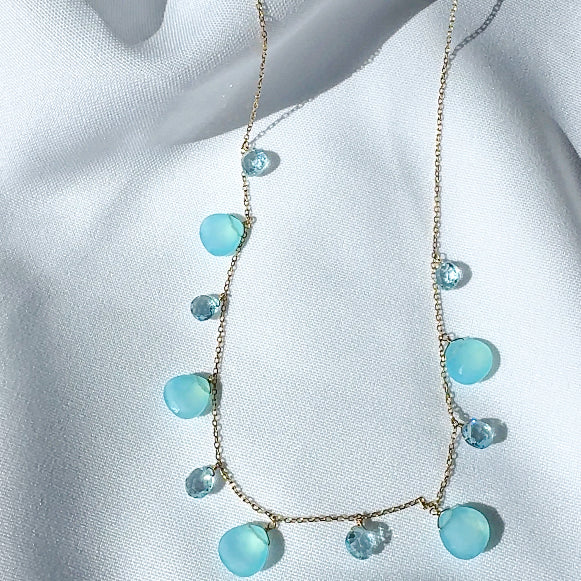 Chalcedony and Apatite Dewdrop Necklace