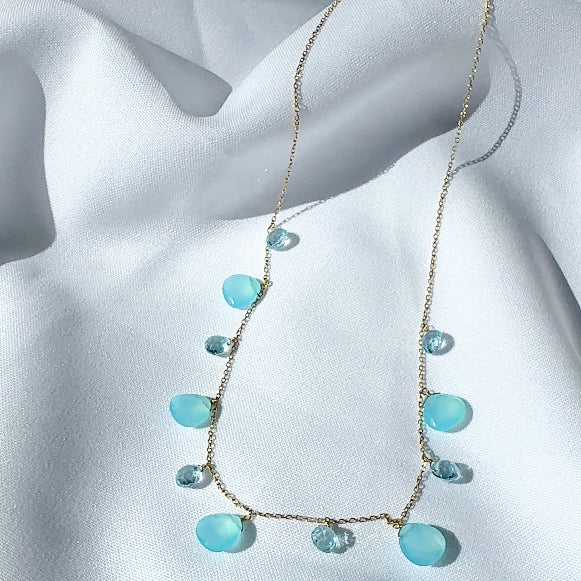 Chalcedony and Apatite Dewdrop Necklace