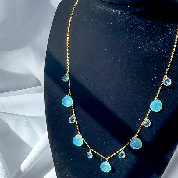 Chalcedony and Apatite Dewdrop Necklace