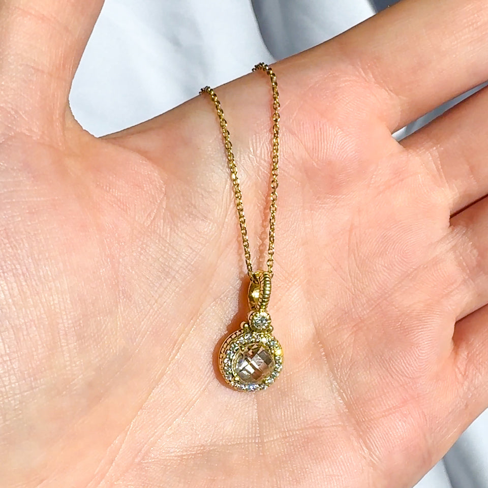 Lemon Quartz Diamond Halo Pendant