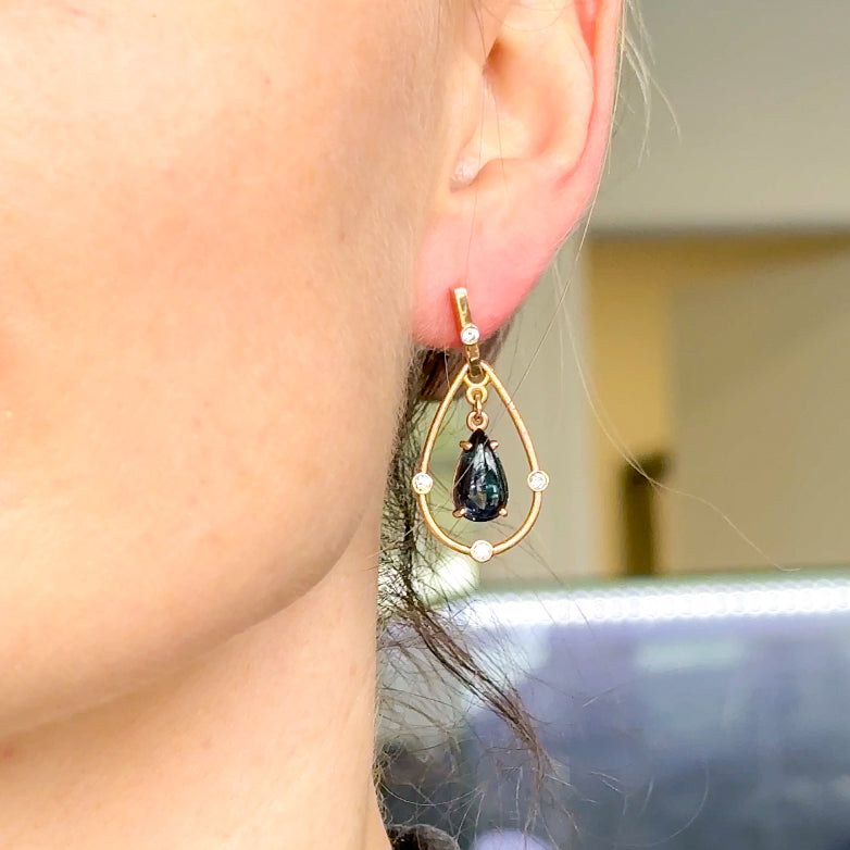 Blue Tourmaline and Diamond Dangle Earrings