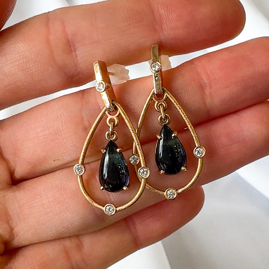 Blue Tourmaline and Diamond Dangle Earrings