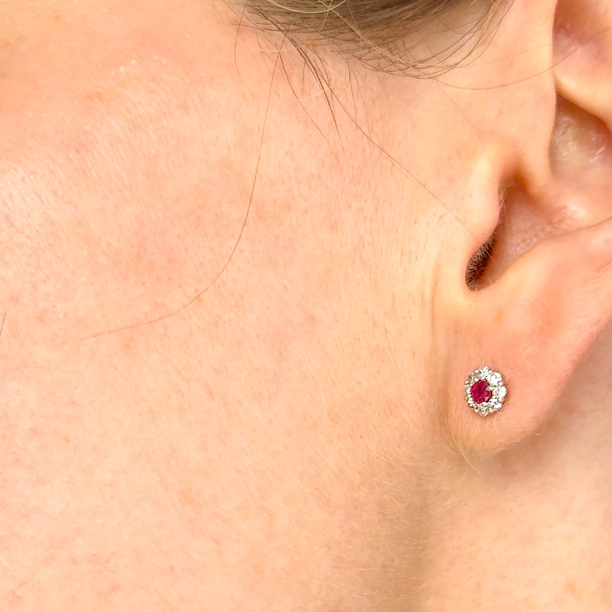 Ruby and Diamond Cluster Earrings