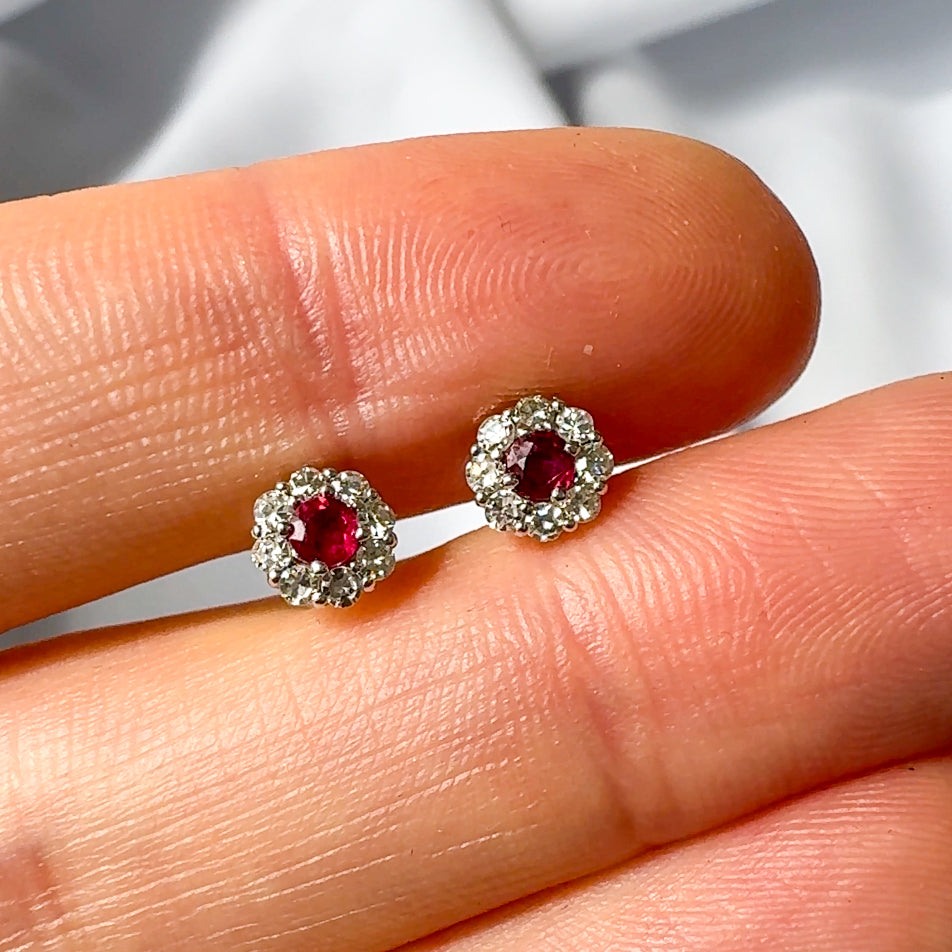 Ruby and Diamond Cluster Earrings