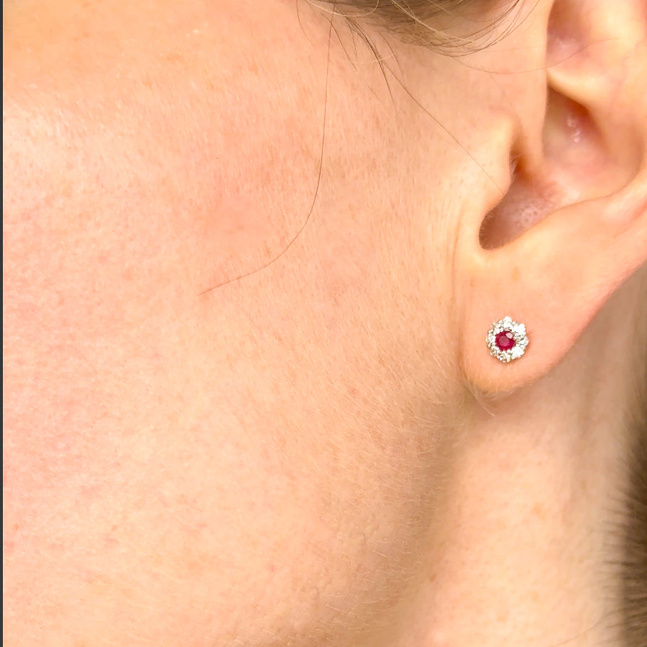 Ruby and Diamond Cluster Earrings